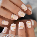 QFDIAN Beige French Nails White Tip Squoval False Nails Short Medium Size Ladies Artificial Manicure Tips for Daily Wear