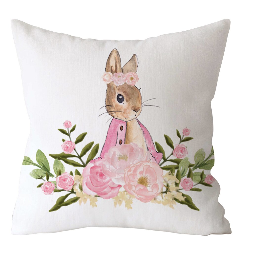 Qfdian easter decorations clearance Happy Easter Cushion Cover Bunny Eggs Decorative Pillow Cover Easter Rabbit Print Pillow Case Sofa Car Cushion Cover Home Decor