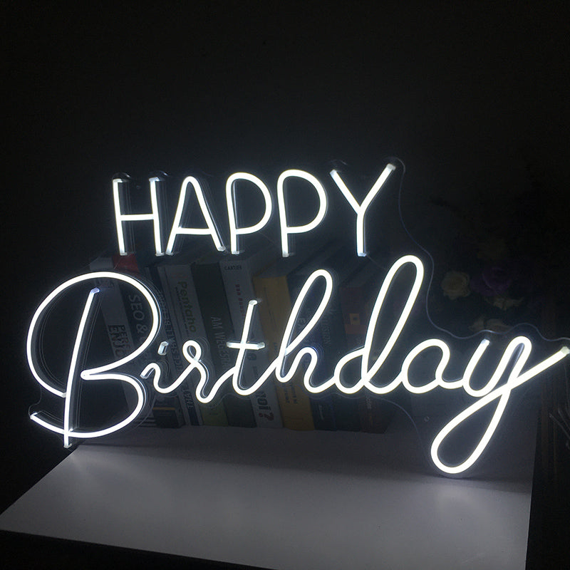 Qfdian Party decoration hot sale new Happy Birthday Modern Neon Sign Light Personalized Custom Flex Led 3D Acrylic Wall Hanging Party Bar Room Home Décor Neons Top