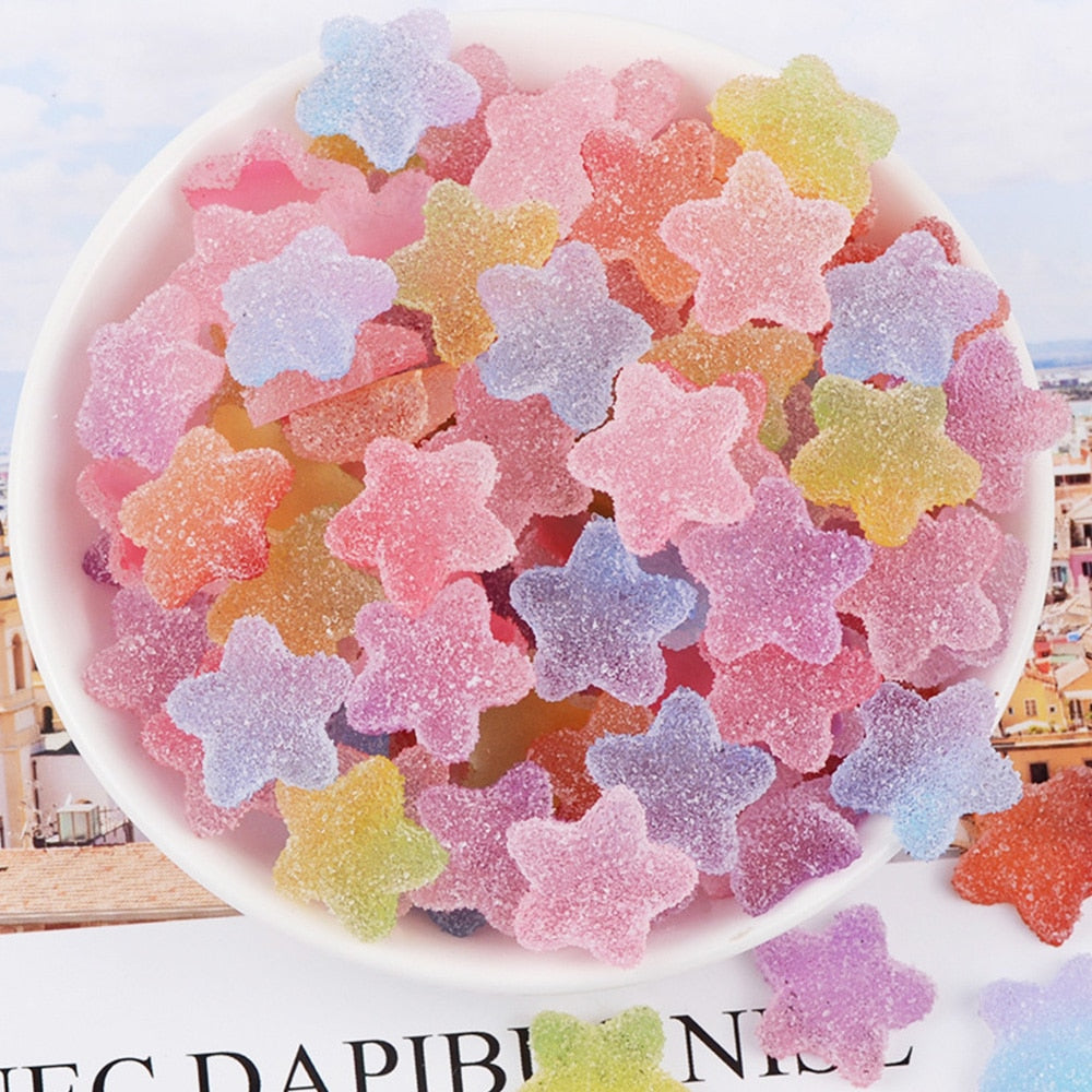 Qfdian home decor 10Pcs Flatback Resin Cabochons Simulation Candy Star Resin Cabochon Scrapbooking Embellishment DIY Accessories Decoration