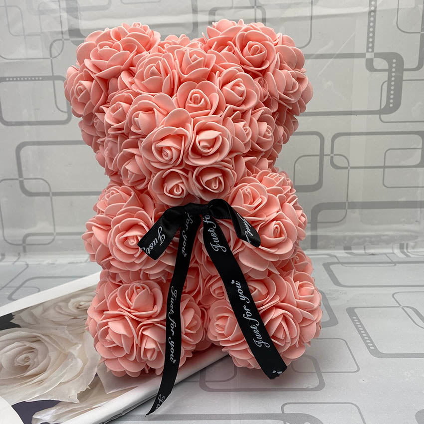 Qfdian valentines day gifts for her 40cm Rose Bear Heart Artificial Flower Rose Teddy Bear For Women Valentine's Wedding Birthday Christmas Gift