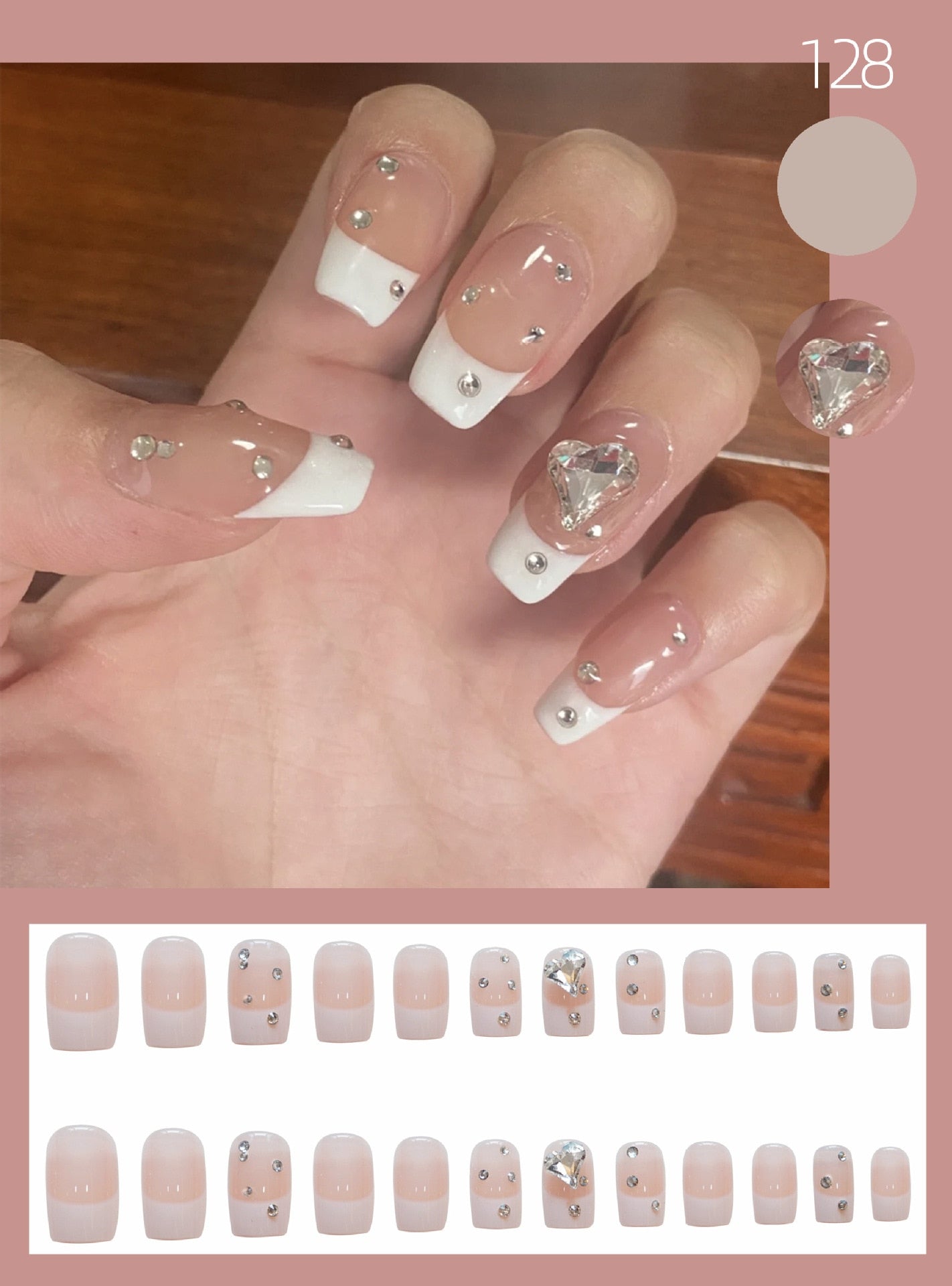 3D Bow Ballet Artificial Diamond Fake Nails Art Aurora Press on Detachable False Nails with Designs Set Love Hreat Nail Tips