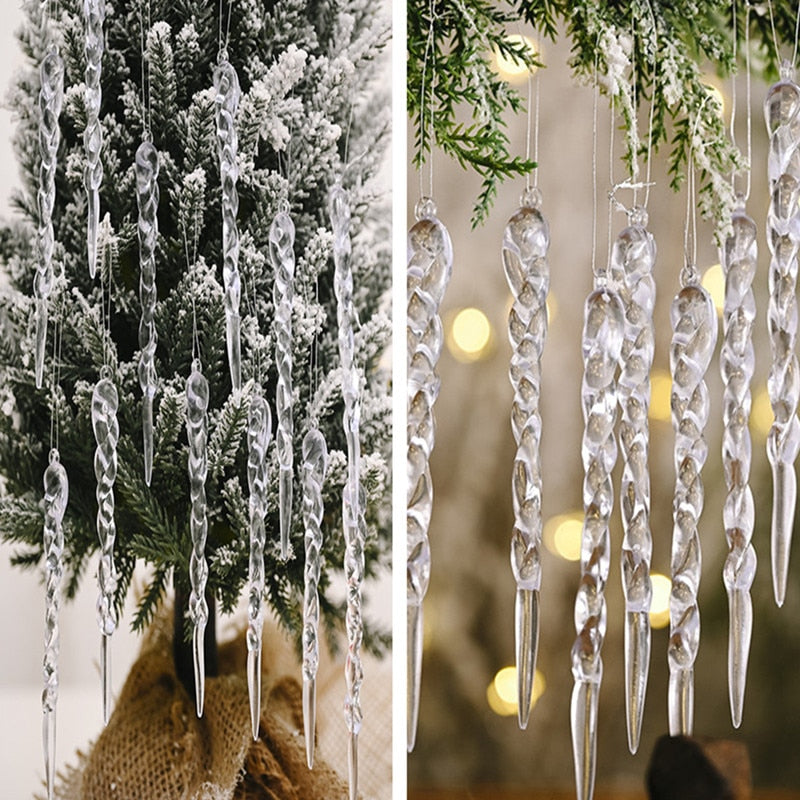 Qfdian dorm decoration ideas  3/6/12PCS Navidad Christmas Decorations for Home Simulation Ice Xmas Tree Hanging Ornament Fake Icicle Props New Year
