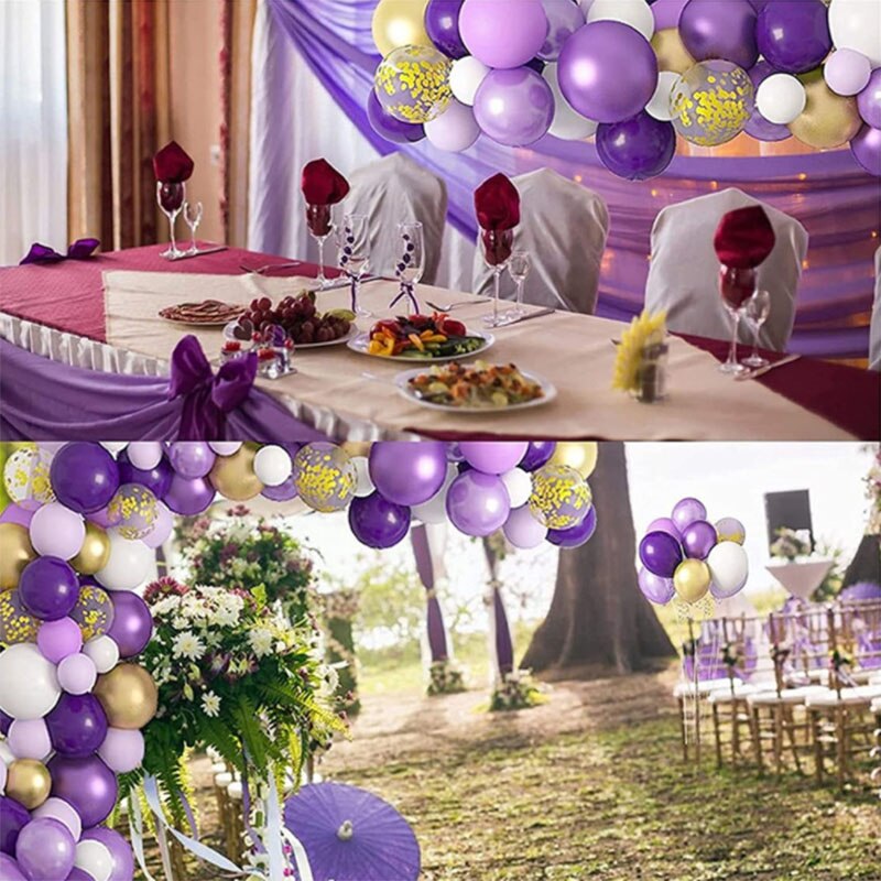 Qfdian Party decoration Purple Gold Balloon Arch Garland Kit Clear Premium Latex Balloons Wedding Bridal Baby Shower Birthday Bachelorett Party Decor