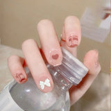 24Pcs false nails with designs cow and Blue Color cut design Fake Nail Shiny Gold Foil  artificial nails with glue for girls
