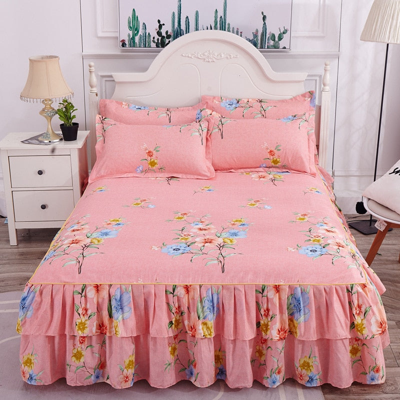 Qfdian 3 Pcs Bed Sheets Beding Mattresses Cover Fitted Sheet  Bedspreads Skirt Queen Size Full Double Fitted 2 Seater Pillowcase Euro
