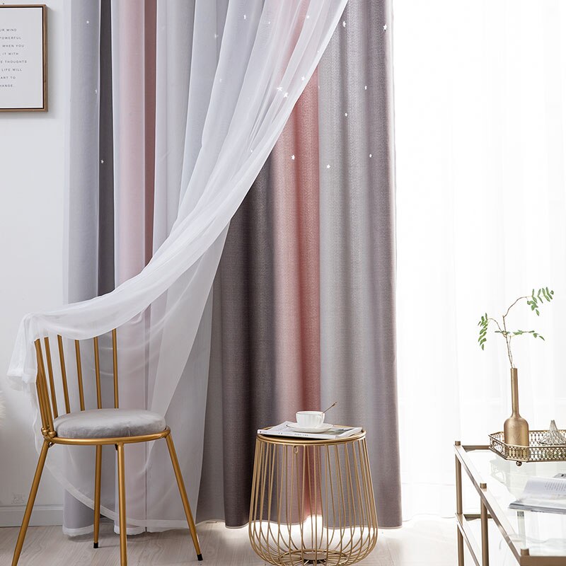 Qfdian Stars Tulle Curtains For Living Room Double Layer Blackout Curtain For Bedroom Kitchen Window Curtains Gradient Blinds Cloth