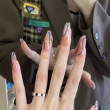 QFDIAN 24Pcs Long Coffin False Nails Black White Cool Girl Artificial Ballerina Fake Nails With Glue Full Cover Nail Tips Press On Nail