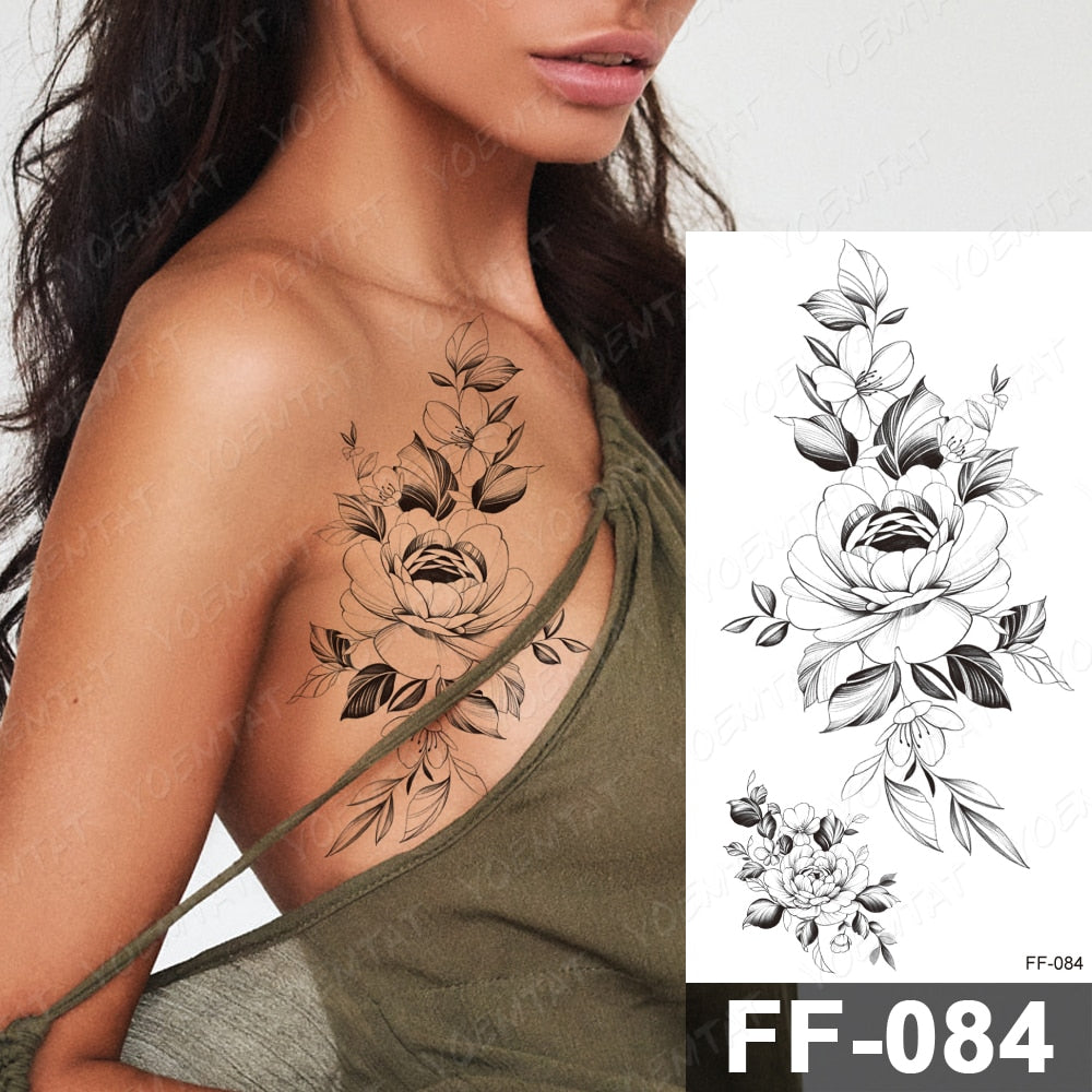 Qfdian Waterproof Temporary Tattoo Sticker I Love You Flash Tattoos Lip Print Butterfly Flowers Body Art Arm Fake Sleeve Tatoo Women