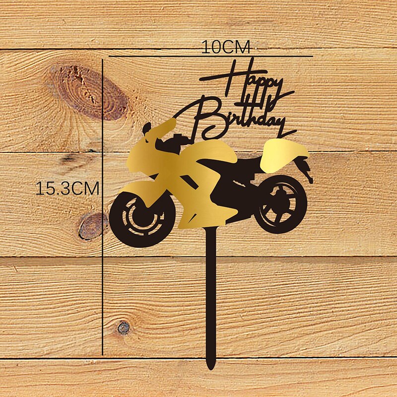 Qfdian New Locomotive Happy Birthday Acrylic Cake Topper Golden Racing Boy Cake Topper for Kids Birthday Party Cake Decoration Supplies