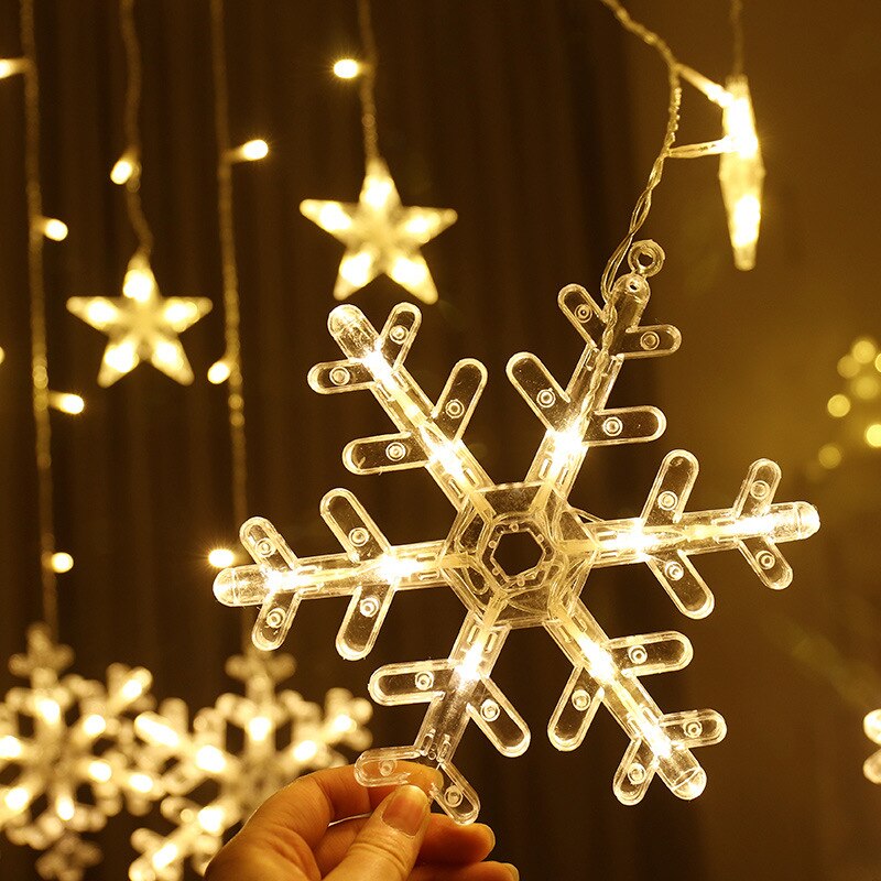 Qfdian valentines day gifts for her LED Icicle Star Snowflake Lamp Fairy Lights Curtain Garland New Year Christmas Decor for Home Festoon Led Light on The Window