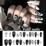 Qfdian gifts for women hot sale new 24PCS Fake Nails With Glue Rhinestones Long Coffin Flame Press on Nails Detachable French Stick on Nails Art DIY faux ongles