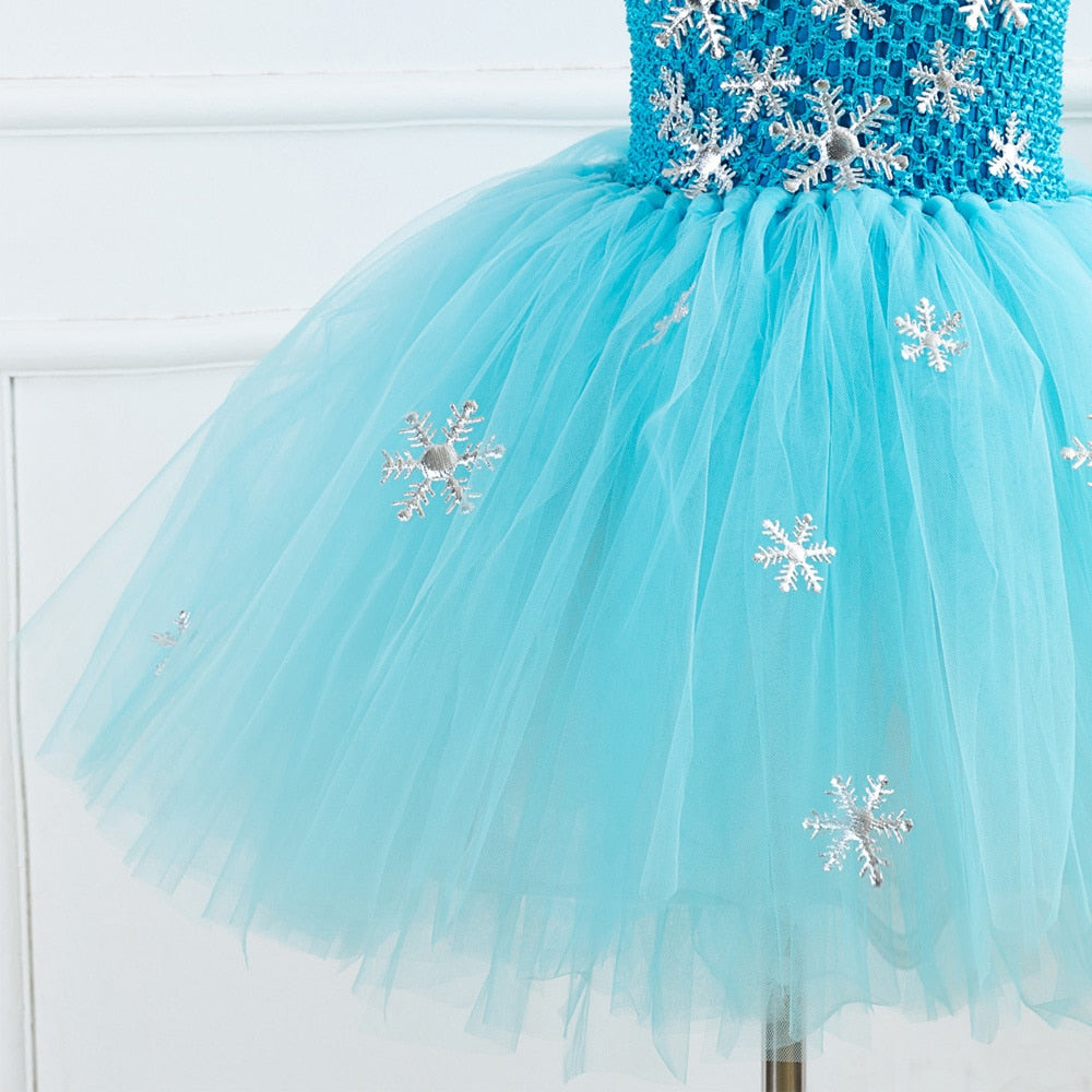 Qfdian halloween decorations halloween costumes Blue Princess Elsa Dress for Girls Snow Queen Tutu Dress Up Costumes for Kids Girl New Year Clothes Snowflake Christmas Outfits