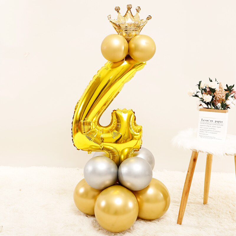 Qfdian Party decoration 17pcs Gold Number Crown Foil Balloon Silver Metallic Latex Balloons Kids Birthday Party Decorations Baby Shower Anniversaire