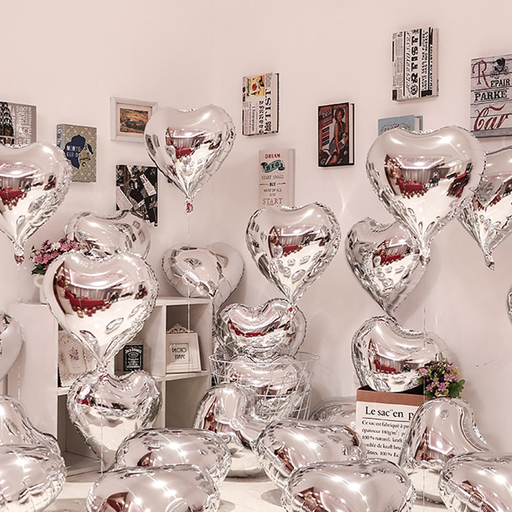 Qfdian valentines day gifts for her 10pcs 18inch Foil Heart Balloon Valentines Day Wedding Decoration Balloons Mariage Birthday Party Decorations Baby Shower Globos