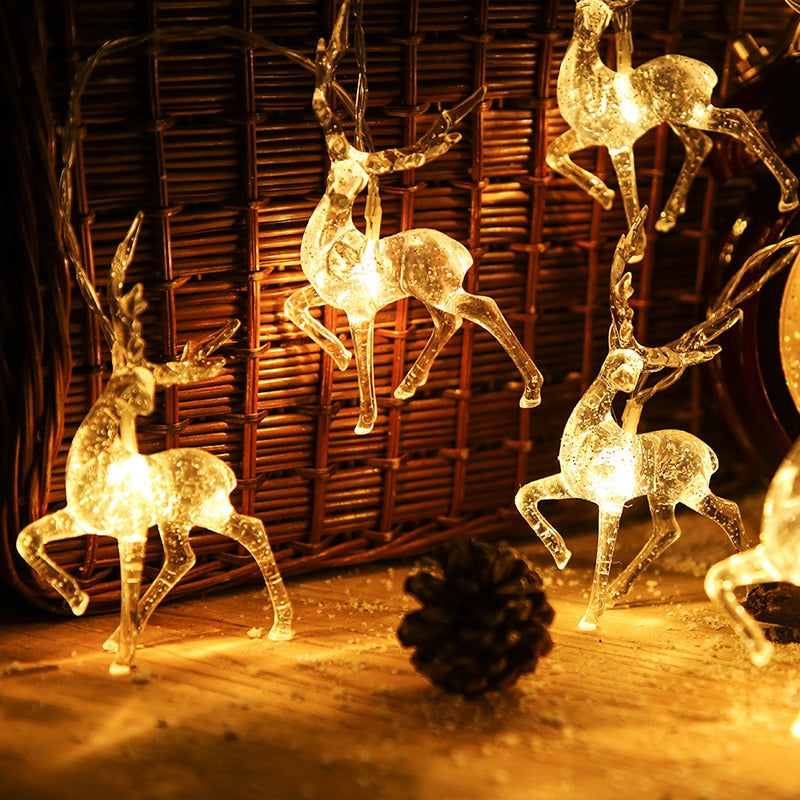 Qfdian Christmas decorations 1.5m 10LED Christmas Reindeer String Light Garland Decoration For Home Christmas Ornaments Natal New Year 2022 Party Supplies