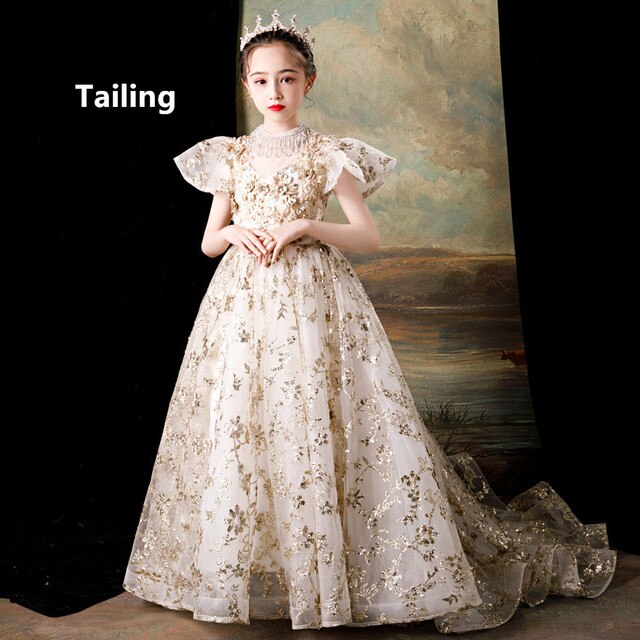 Qfdian christmas decor ideas nightmare before christmas  Teens Kids Dresses Party Wedding Dress Sequins embroidery Pageant Gown Princess Tailing long Dress for Girl Children Clothing