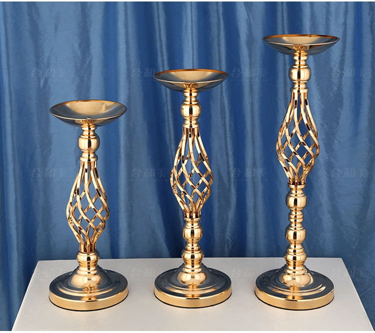 Qfdian Party decoration 10PCS Gold Flower Vases Candle Holders Rack Stands Wedding Decoration Road Lead Table Centerpiece Pillar Party Event Candlestick