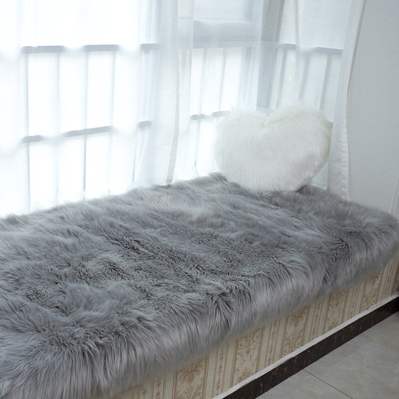 Rectangle Soft Sheepskin Fluffy Window Sofa Big Area Rugs Faux Fur Plush Wool Large Carpets for Bedroom Home Bedside Floor Mats