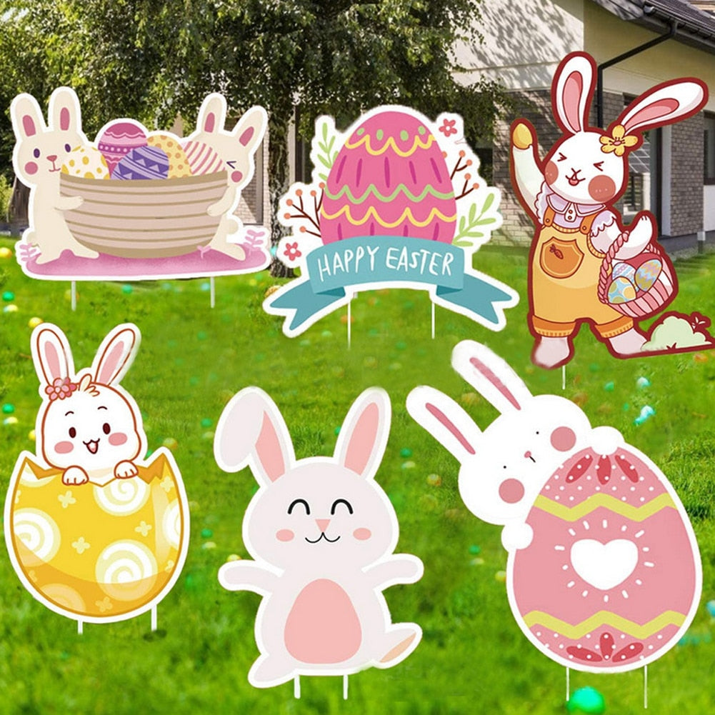 Qfdian easter decorations clearance Easter Yard Signs Outdoor Decorations, Easter Yard Stakes Easter Yard Sign Outdoor Easter Bunny Egg Chick Yard Signs with Stakes