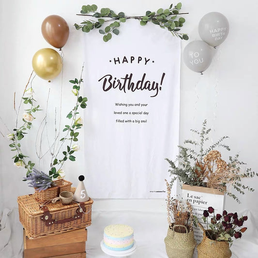 Qfdian Party decoration hot sale new Happy Birthday cloth Banner Sign Door Hanging Wall Decor adult Bday Party Balloon Supplies Favors for Kids Birthday 100 days