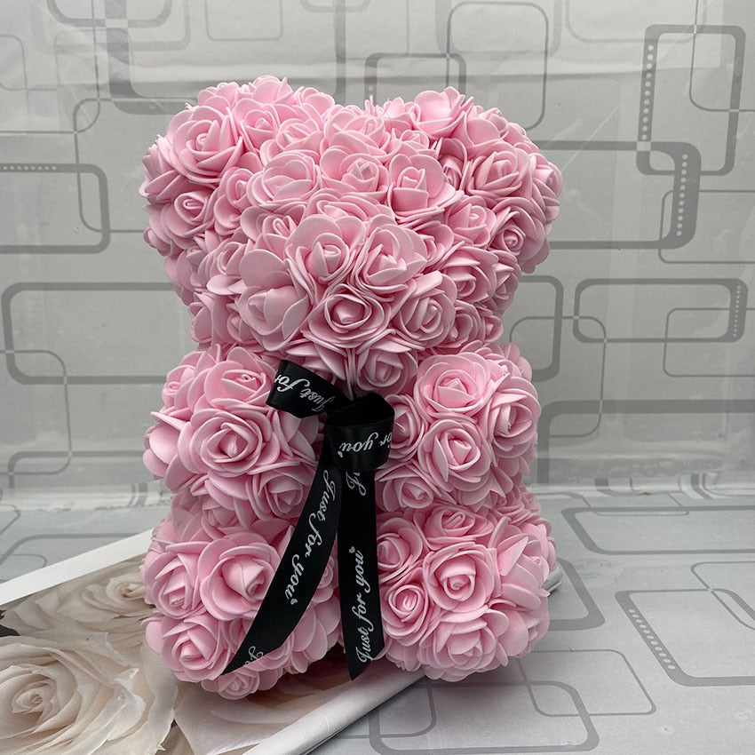 Qfdian valentines day gifts for her 40cm Rose Bear Heart Artificial Flower Rose Teddy Bear For Women Valentine's Wedding Birthday Christmas Gift