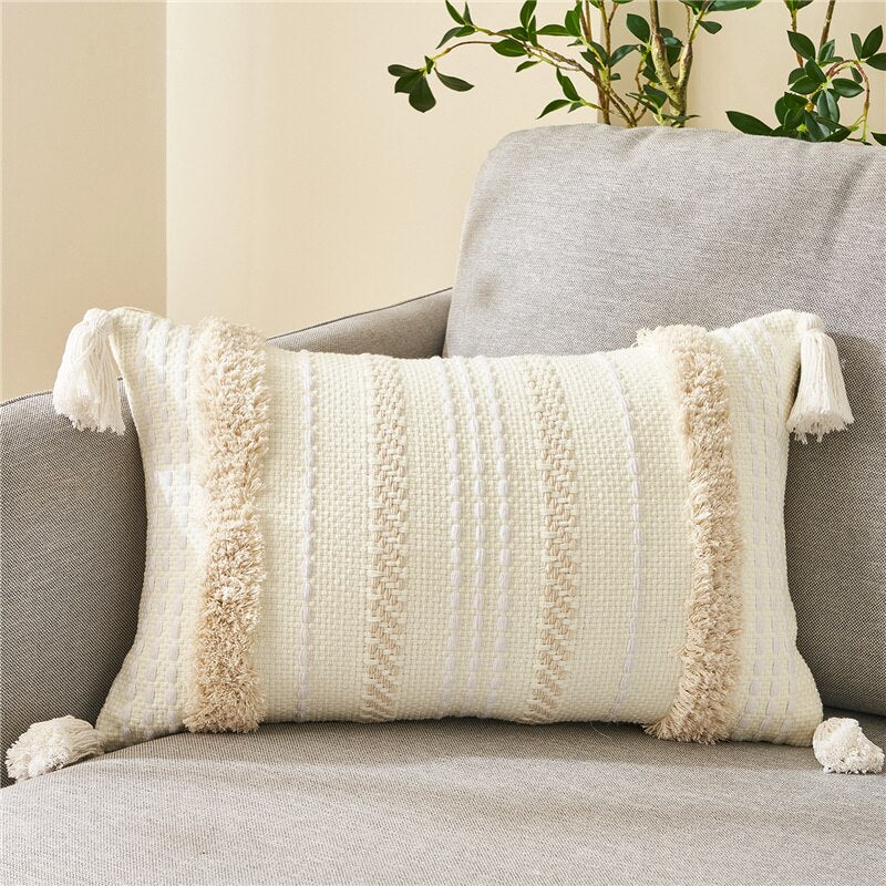 Qfdian Cozy apartment aesthetic valentines day decoration Boho Cushion Covers with Tassels Elegant Pillow Cases Throw Pillow Covers for Sofa Bed Home Morocco Tufted Tassel Luxury Nordic