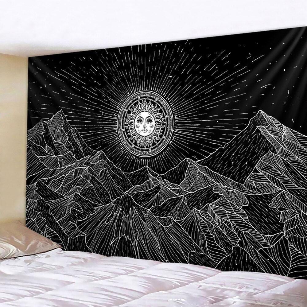 Black and white moon Mandala tapestry Bohemian decoration wall hanging bedroom psychedelic scene starlight art home decoration