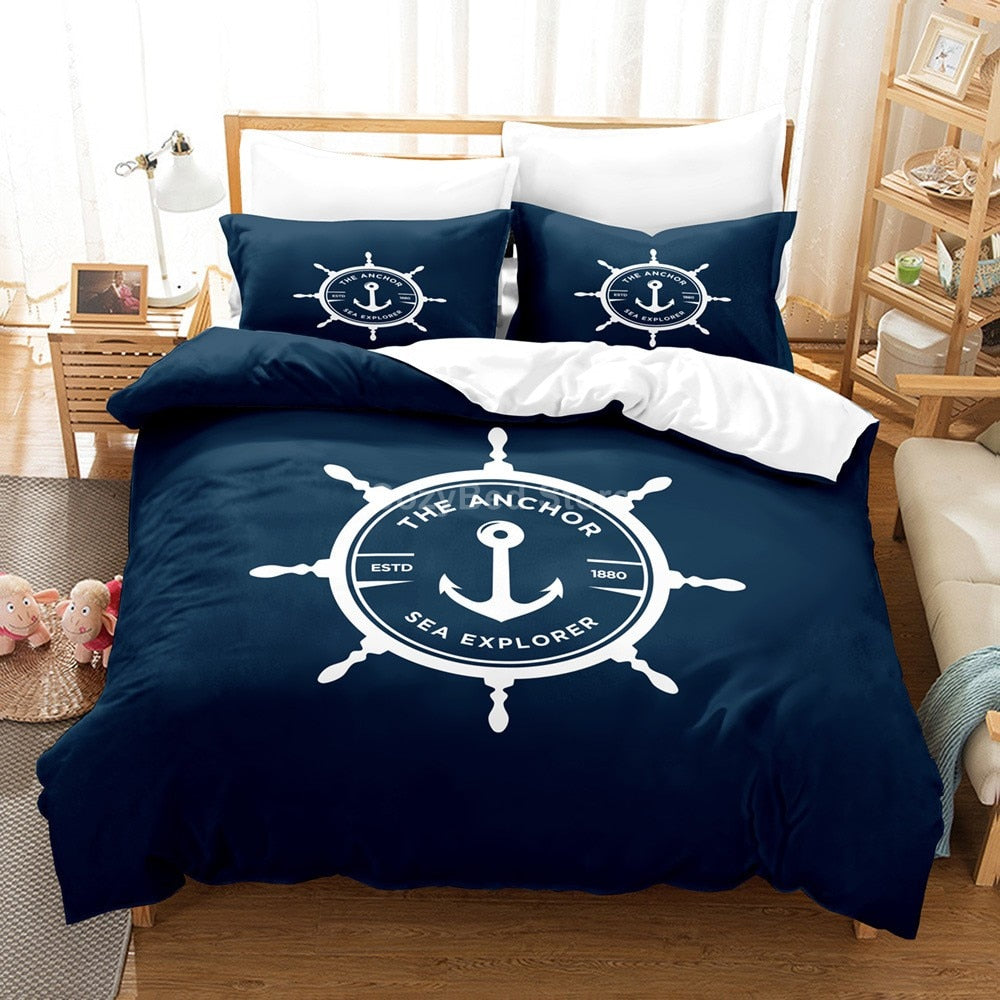 Marine Anchor Bedding Set Ocean Sea 3d Duvet Cover Sets Comforter Bed Linen Twin Queen King Single Size Blue Ship Vessel Kids