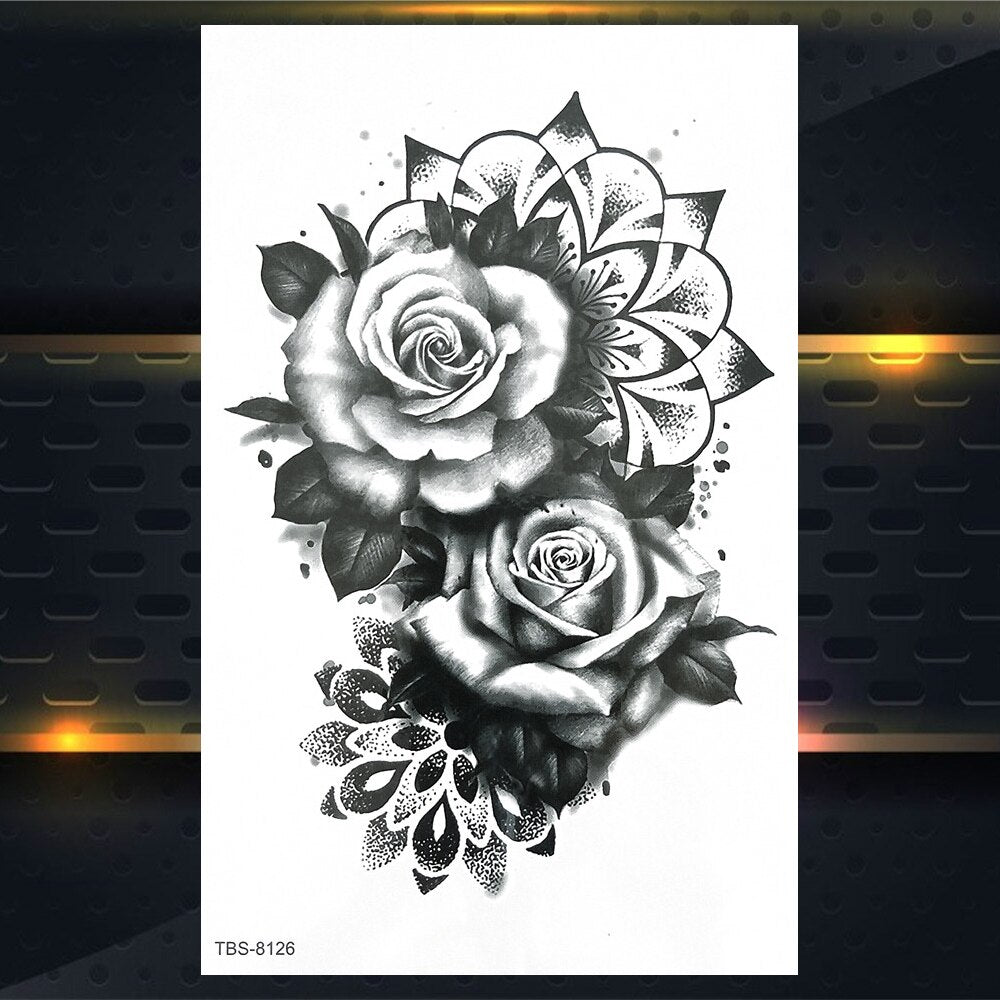 Qfdian gifts for women hot sale new Sexy Mehndi Temporary Tattoos For Women Female Black Rose Flower Fake Tattoo Sticker Hand Jasmine Camellia Branch Tatoo Pendants