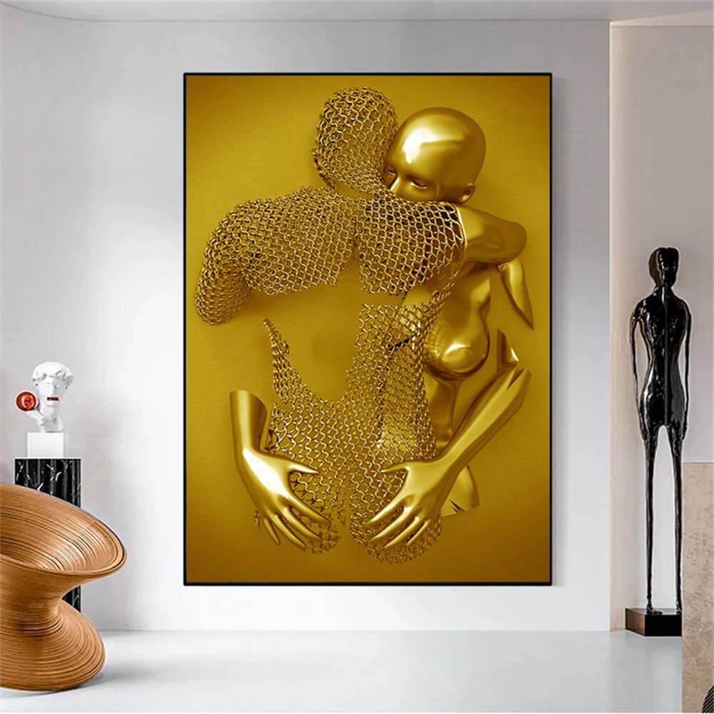 Qfdian living room lighting ideas farmhouse dining room Metal Figure statue Canvas Painting Pop Abstract Wall Art Modern Posters and Prints For Living room Internal Home Decor