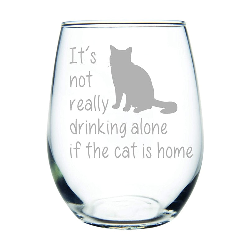 Qfdian Party gifts Party decoration hot sale new Personalized Drinkware Stemless Wine Glass 15 Oz. Perfect Dog Cat Lover Gift for Him Her Laser Engraved Drinking Alone Dog R2009