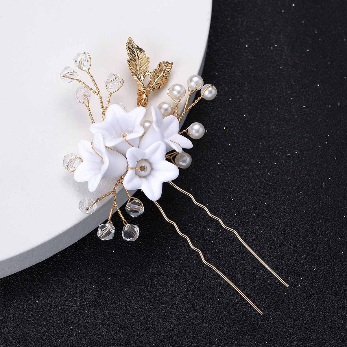 Qfdian gifts for women hot sale new U Shaped Red Rose Flower Hairpins Clips Headpieces Bride Wedding Hair Forks Decor Headdress Handmade Party Hair Accessories