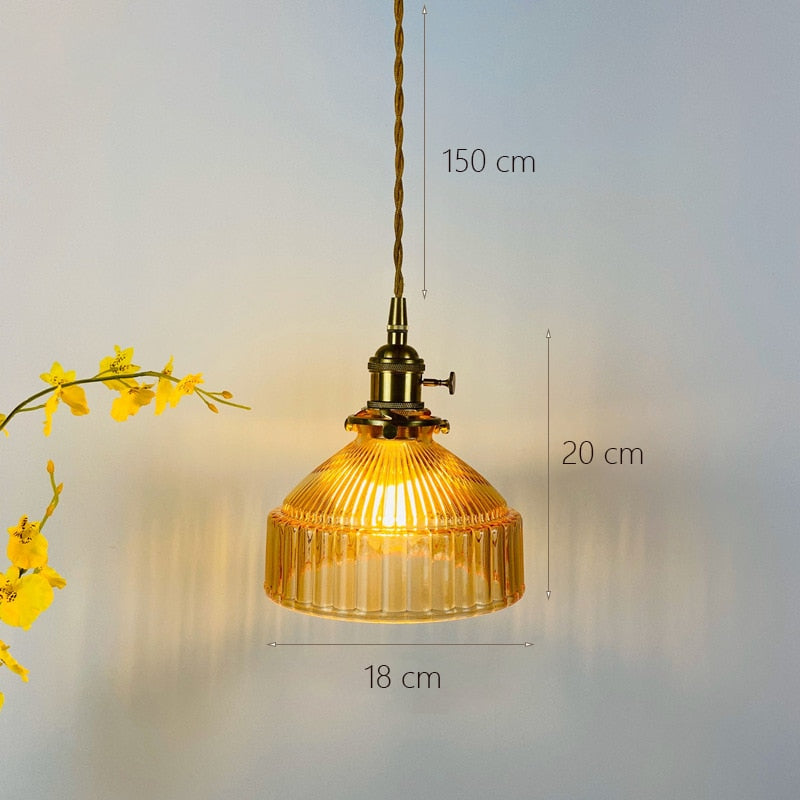 Qfdian home decor hot sale new Japanese Indoor Pendant Lights Glass Luminaria Decoration Modern Brass Led Hanging Lamp for Bedroom Kitchen E27 Bulb Amber Gray