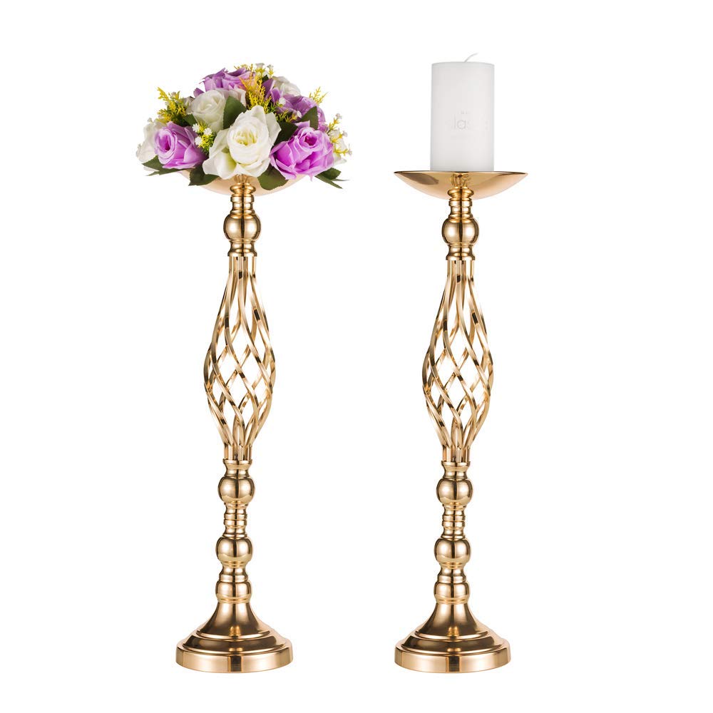 Qfdian Party decoration 10PCS Gold Flower Vases Candle Holders Rack Stands Wedding Decoration Road Lead Table Centerpiece Pillar Party Event Candlestick