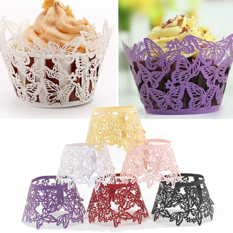 Qfdian Party gifts Party decoration hot sale new 12Pcs Laser Cut Butterfly Cupcake Wrappers Liners Baking Cup Cake Paper Wedding Birthday Halloween Party Decoration Supplies