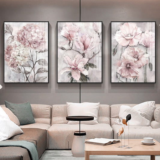 Qfdian Christmas decorations Watercolor Pink Flowers Poster Wall Art Canvas Painting Modern Home Decor Nordic Print Wall Pictures for Living Room Decoration