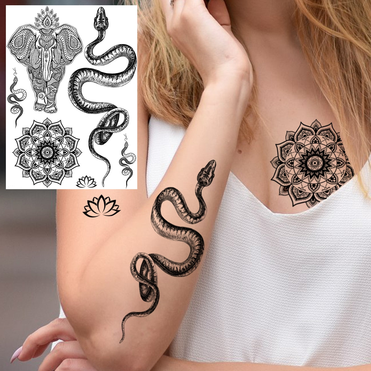 Black Henna Lace Temporary Tattoos Sticker For WOmen Butterfly Moth Mehndi Flower Fake Tatoo Sticker Feather Flora Tatoo