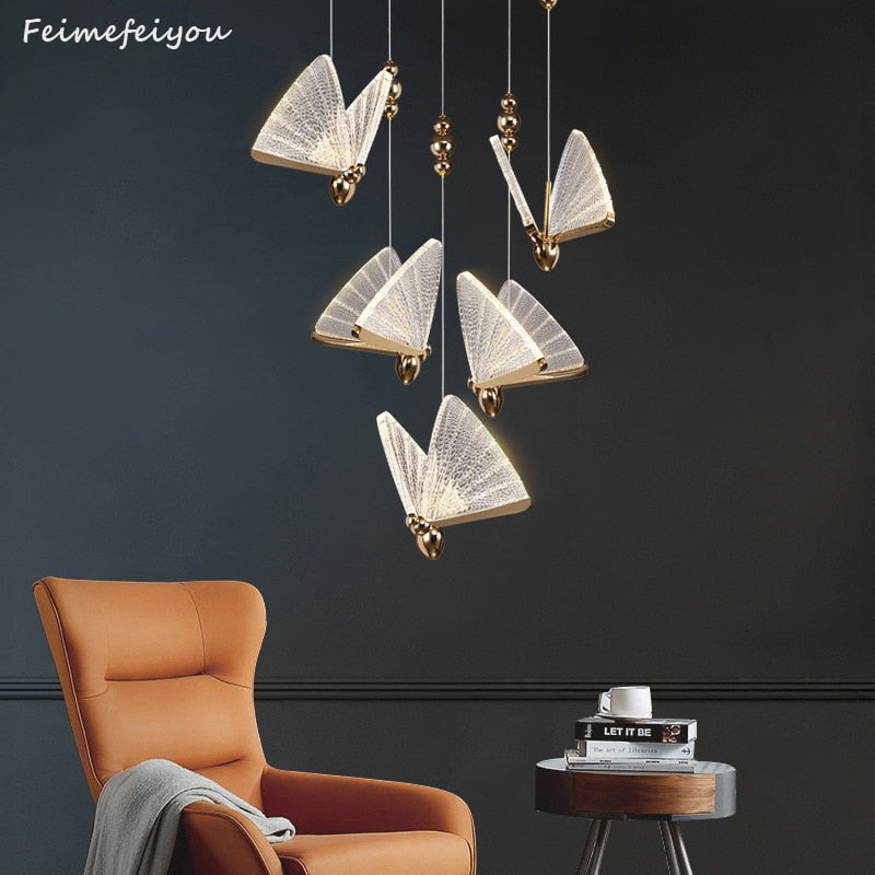 Qfdian home decor hot sale new Butterfly Led pendant Lights Indoor Lighting Nordic Hanging Lamp Bedside Staircase Home Modern Bedroom Art pendente iluminação