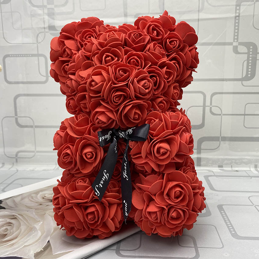 Qfdian valentines day gifts for her 40cm Rose Bear Heart Artificial Flower Rose Teddy Bear For Women Valentine's Wedding Birthday Christmas Gift