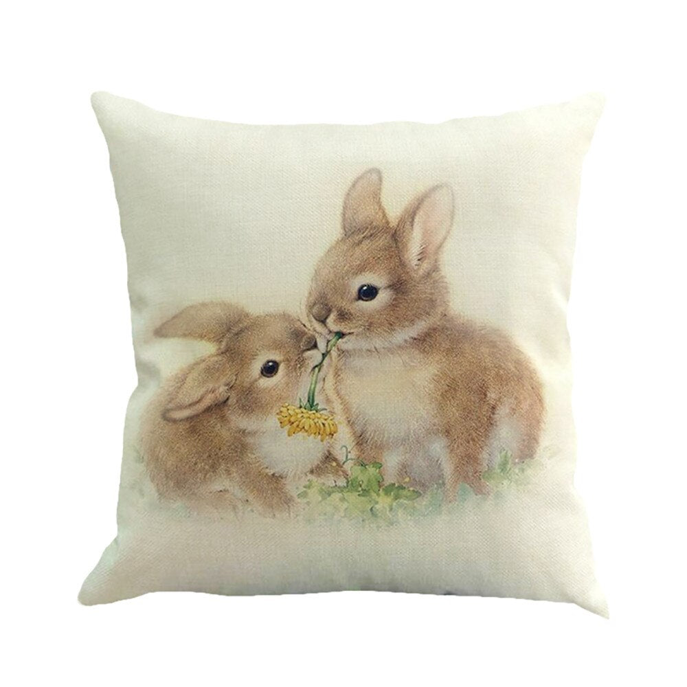 Qfdian easter decorations clearance Happy Easter Cushion Cover Bunny Eggs Decorative Pillow Cover Easter Rabbit Print Pillow Case Sofa Car Cushion Cover Home Decor