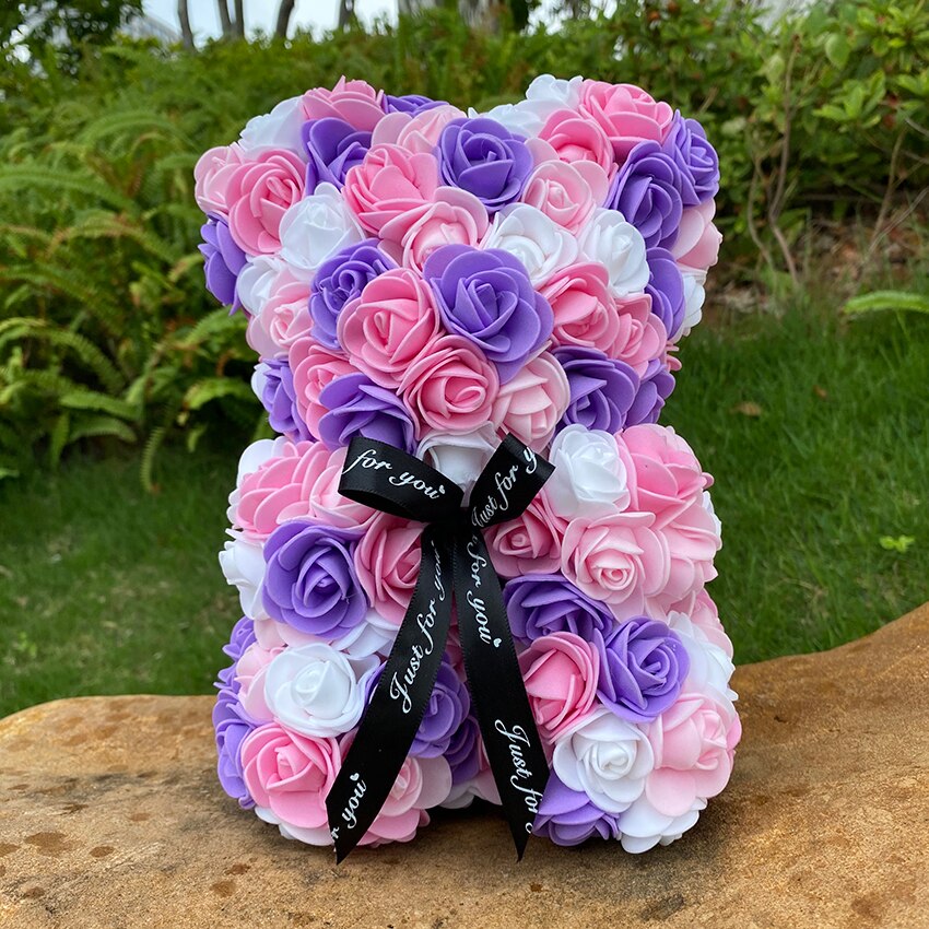 Qfdian valentines day gifts for her 40cm Rose Bear Heart Artificial Flower Rose Teddy Bear For Women Valentine's Wedding Birthday Christmas Gift