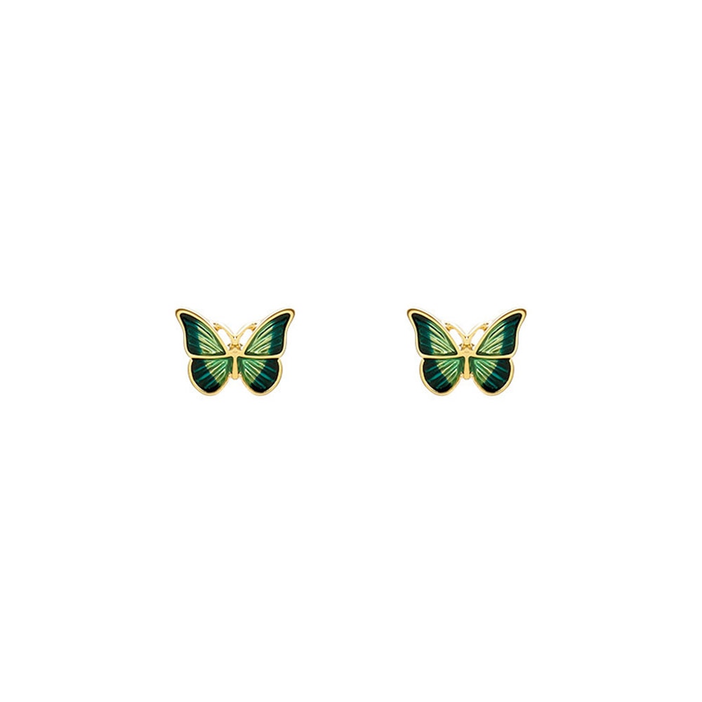 Qfdian eaded earrings funky clay earrings christmas earrings 1 Pair Vintage French Green Butterfly Alloy Stud Ear Fashion Exquisite Elegant Earrings Jewelry Women