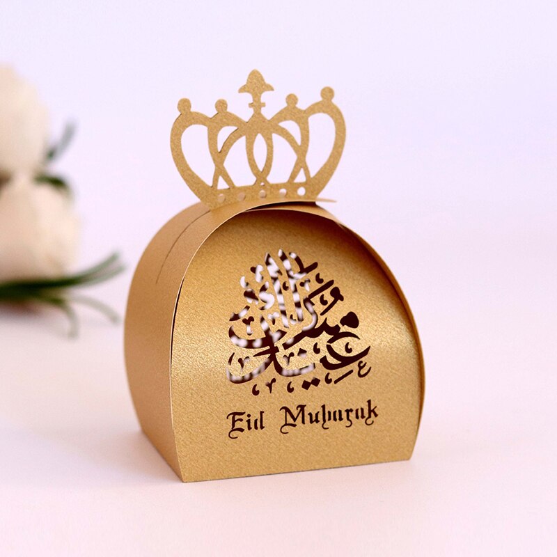 Qfdian Party decoration Party gifts hot sale new 10/20Pcs Crown Gift Boxes for Eid Mubarak Al Adha Ramadan Kareem Gift Packaging Islamic Muslim Festival Decoration Chocolate Box