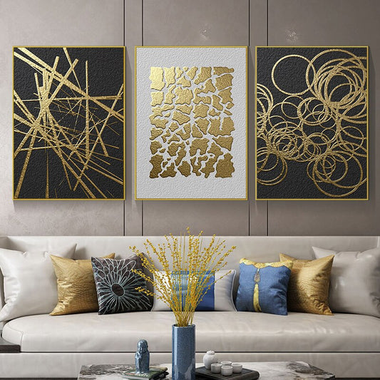 Qfdian Abstract Geometric Canvas Poster Golden and Black Wall Art Painting Posters and Prints Wall Pictures for Living room Home Decor