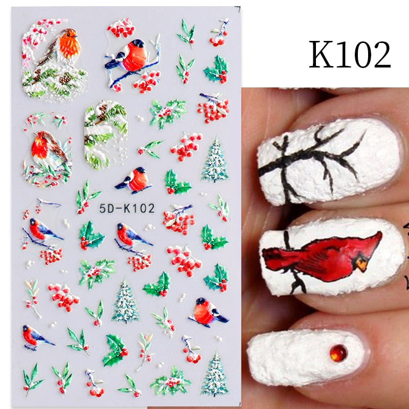 Qfdian christmas decor ideas nightmare before christmas 1PC 5D Nail Stickers Winter Santa Claus Self-Adhesive Slider Nail Art Decorations Christmas Snow Decals Manicure Accessories