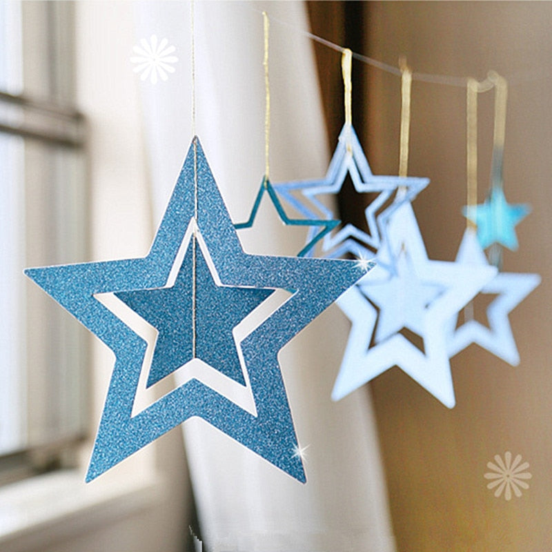 Qfdian dorm decoration ideas 7pcs/lot Twinkle Star Paper Pendant Garland Ornaments Christmas Decorations for Home New Year 2022 natal Noel Decor Navidad