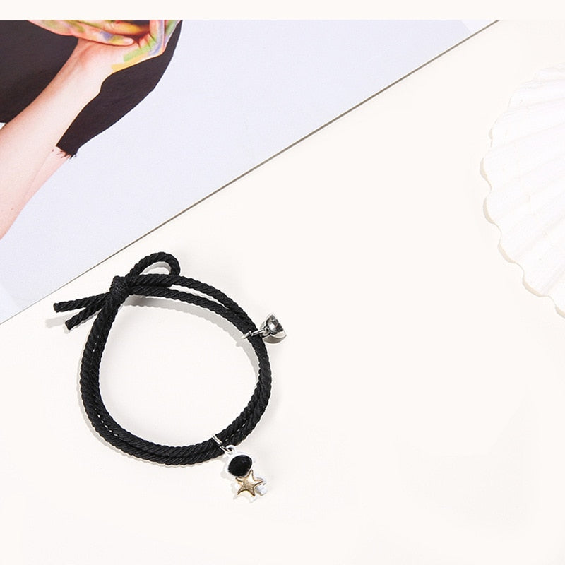 Cartoon Magnetic Couple Bracelets with Moon Robots Pendant Cute Mutually Attractive Friendship Rope Gifts for Friends PR Sale