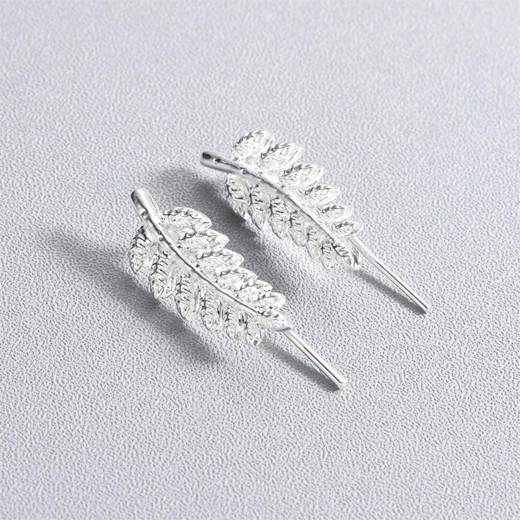 Qfdian easter gifts  New Ear Climbers Leaf Earrings For Women Elegant Statement Jewelry Brinco Stainless Steel Leaves Ear Earrings Gift