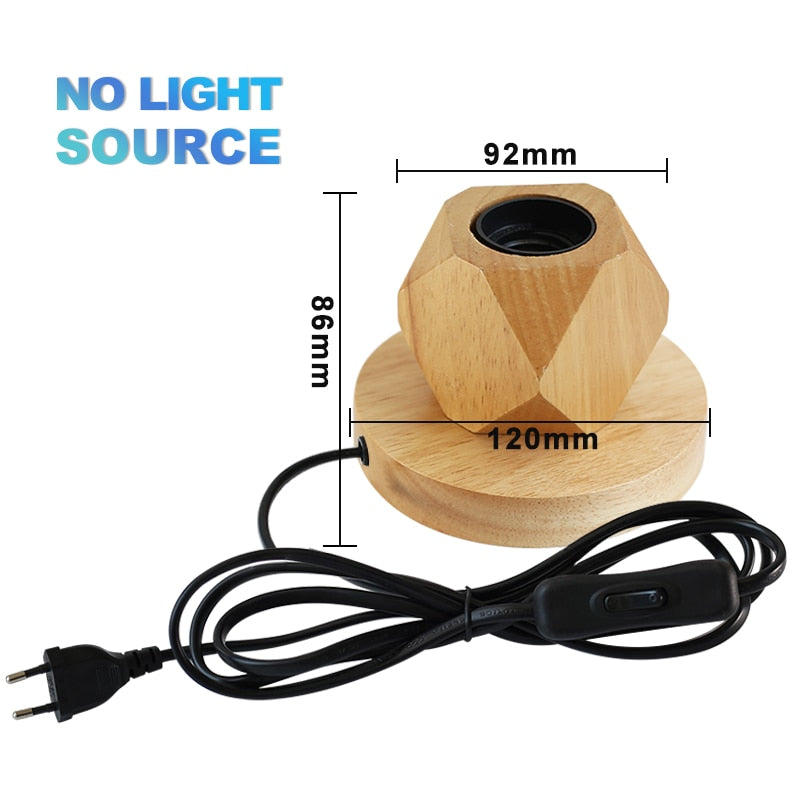 Modern Wood Table Lamp Retro E27 Desktop Decorative Light Indoor Art Lamp Living Room Bedroom Decoration Wood Light Base EU Plug